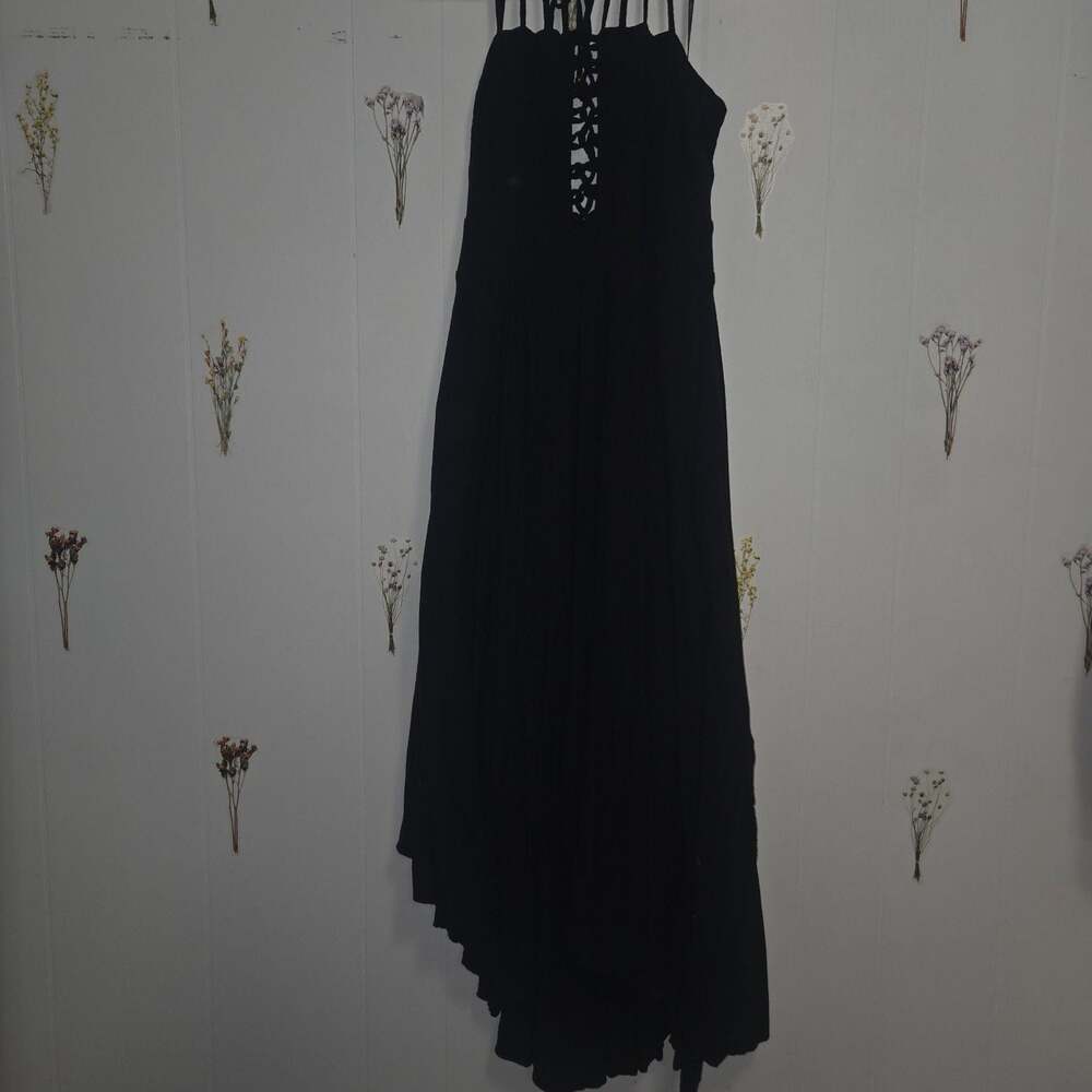 City Chic Black Lace-Up Front Maxi Dress with Smocked Back.